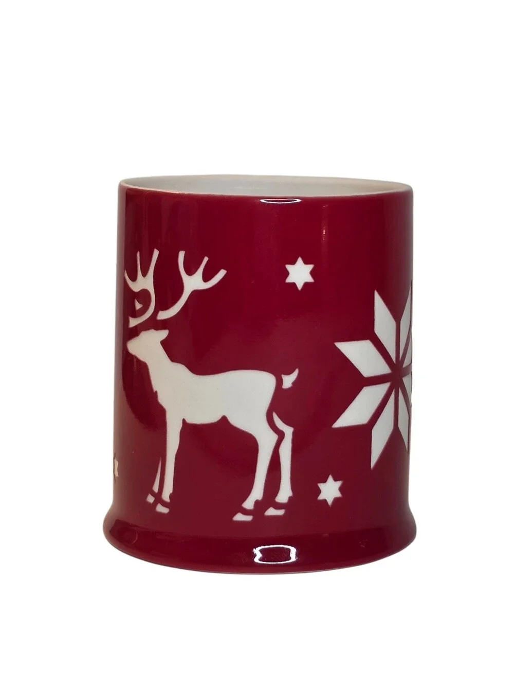 Partylite Alpine Chalet Reindeer Votive Candle Holder Red & White Ceramic - Picture 2 of 7